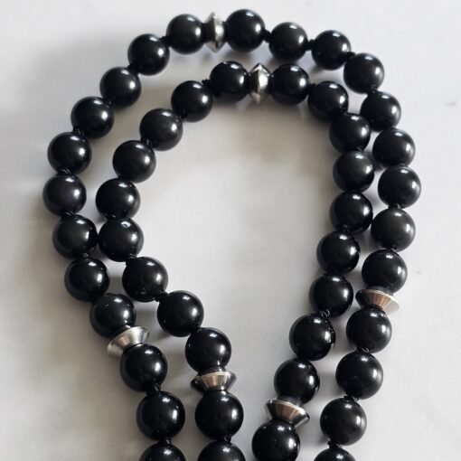 Obsidian („Regenbogen-Obsidian“) -Mala mit  „Regenbogen-Obsidian"-Anhänger (Buddha-Kopf) und 2 Armbändern – Bild 15