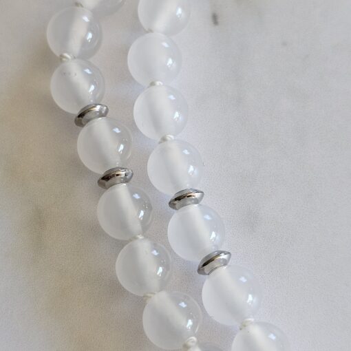 Achat (weiß, „Friedensachat“) -Mala (1) mit Achat-Navette – Bild 15