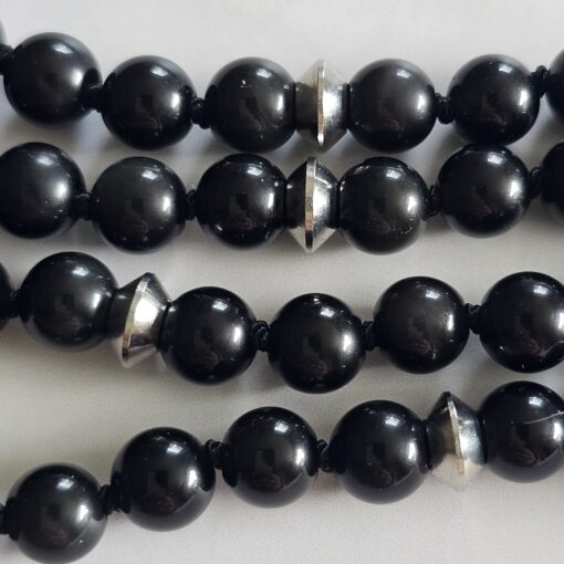Obsidian („Regenbogen-Obsidian“) -Mala mit  „Regenbogen-Obsidian"-Anhänger (Buddha-Kopf) und 2 Armbändern – Bild 16