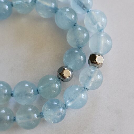 Aquamarin-Mala (2) mit Edelstahlanhänger – Bild 16