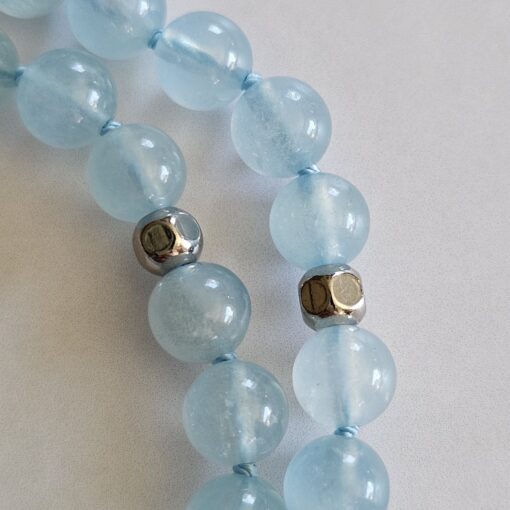 Aquamarin-Mala (2) mit Edelstahlanhänger – Bild 17