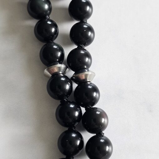 Obsidian („Regenbogen-Obsidian“) -Mala mit  „Regenbogen-Obsidian"-Anhänger (Buddha-Kopf) und 2 Armbändern – Bild 18