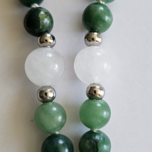 Budstone („Prasemquarz“) -Schneequarz-Mala mit Budstone-Donut – Bild 19