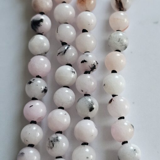 Jaspis („Kirschblüten-Jaspis“) -Turmalin (schwarz) -Mala mit Seidenquaste – Bild 2