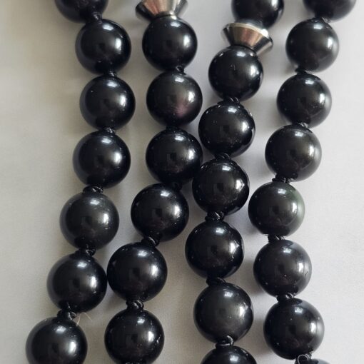Obsidian („Regenbogen-Obsidian“) -Mala mit  „Regenbogen-Obsidian"-Anhänger (Buddha-Kopf) und 2 Armbändern – Bild 2