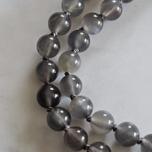 Mondstein (grau) -Mala (2) mit pfirsichfarbenem Mondstein-Anhänger und Armband – Bild 20