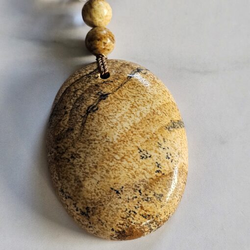 Jaspis („Landschaftsjaspis“) -Bergkristall-Mala mit hellerem „Landschaftsjaspis“-Anhänger und Armband – Bild 8