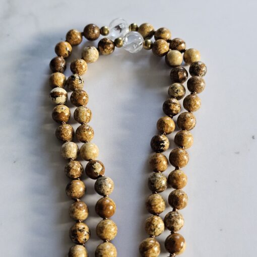 Jaspis („Landschaftsjaspis“) -Bergkristall-Mala mit hellerem „Landschaftsjaspis“-Anhänger und Armband – Bild 12