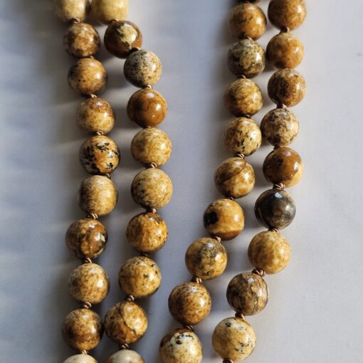 Jaspis („Landschaftsjaspis“) -Bergkristall-Mala mit hellerem „Landschaftsjaspis“-Anhänger und Armband – Bild 11