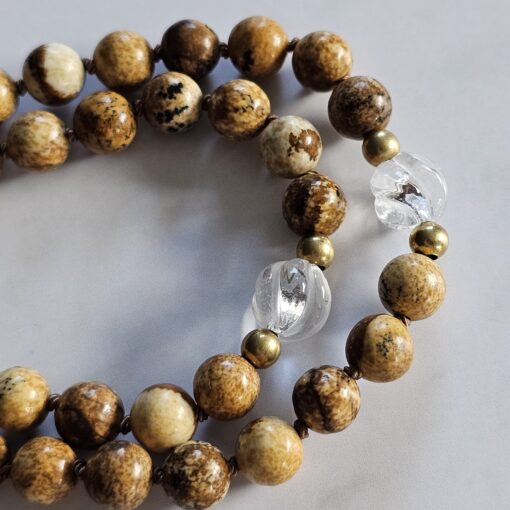 Jaspis („Landschaftsjaspis“) -Bergkristall-Mala mit hellerem „Landschaftsjaspis“-Anhänger und Armband – Bild 15