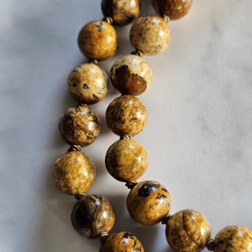 Jaspis („Landschaftsjaspis“) -Bergkristall-Mala mit hellerem „Landschaftsjaspis“-Anhänger und Armband – Bild 17