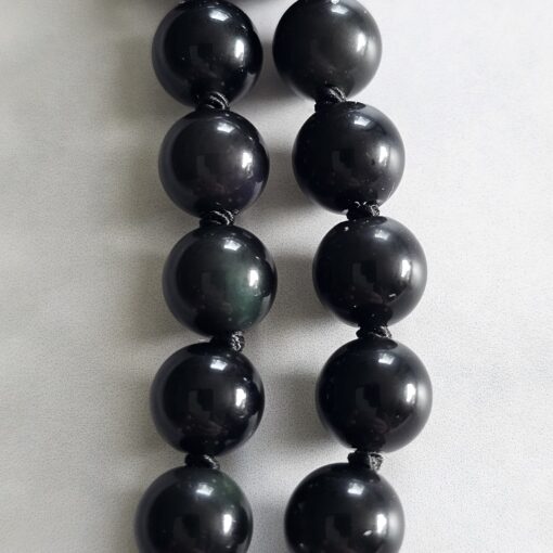 Obsidian („Regenbogen-Obsidian“) -Mala mit  „Regenbogen-Obsidian"-Anhänger (Buddha-Kopf) und 2 Armbändern – Bild 22