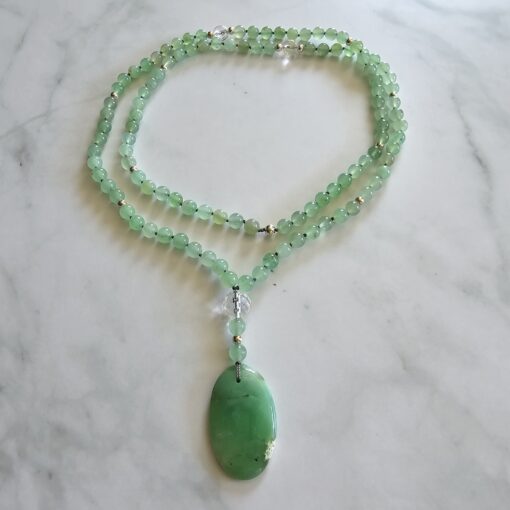 Chrysopras-Bergkristall-Mala mit Chrysopras-Anhänger – Bild 3