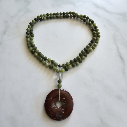 Jaspis (grün) -Mala mit rotem Jaspis-Donut und Armband – Bild 3