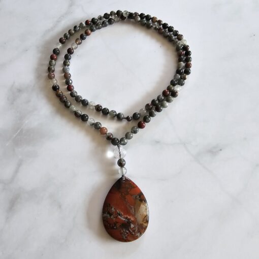 Jaspis („Vulkanjaspis“) -Mala (1) mit hellerem „Vulkanjaspis“-Anhänger – Bild 3