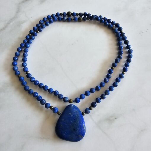 Lapislazuli-Pyrit-Mala (3) mit Lapislazuli-Anhänger (Tropfen) – Bild 3