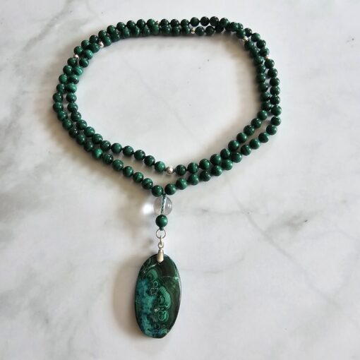Malachit-Mala (3) mit Malachit-Chrysokoll-Anhänger – Bild 3