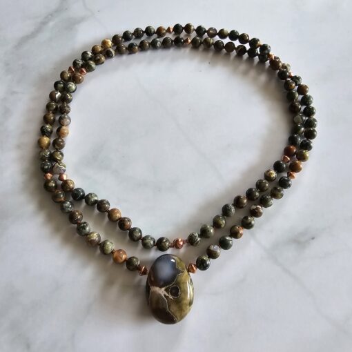 Meta-Rhyolith („Augenstein“, „Regenwaldstein“) -Kupfer-Mala mit „Regenwaldstein“-Anhänger – Bild 3