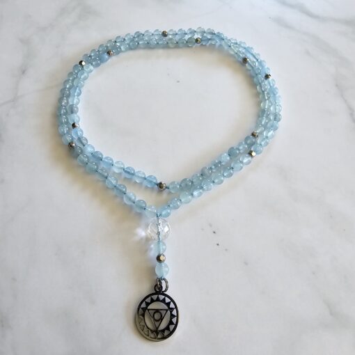 Aquamarin-Mala (2) mit Edelstahlanhänger – Bild 3