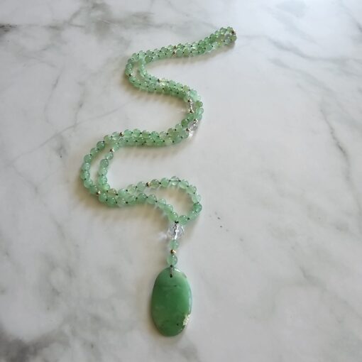 Chrysopras-Bergkristall-Mala mit Chrysopras-Anhänger – Bild 4