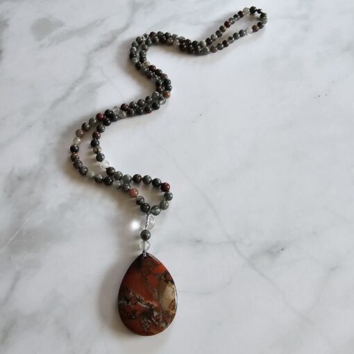 Jaspis („Vulkanjaspis“) -Mala (1) mit hellerem „Vulkanjaspis“-Anhänger – Bild 4