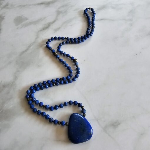 Lapislazuli-Pyrit-Mala (3) mit Lapislazuli-Anhänger (Tropfen) – Bild 4