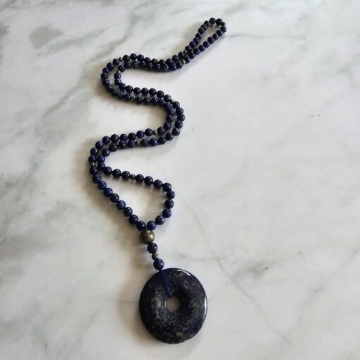 Lapislazuli-Pyrit-Mala (4 ) mit Lapislazuli-Donut – Bild 4