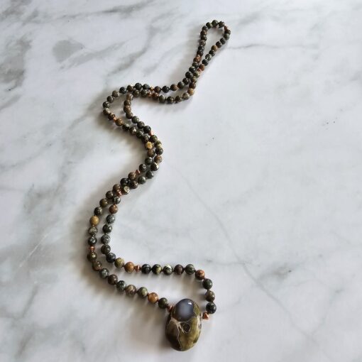 Meta-Rhyolith („Augenstein“, „Regenwaldstein“) -Kupfer-Mala mit „Regenwaldstein“-Anhänger – Bild 4