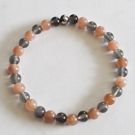 Mondstein (grau) -Mala (2) mit pfirsichfarbenem Mondstein-Anhänger und Armband – Bild 4