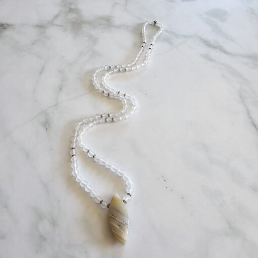 Achat (weiß, „Friedensachat“) -Mala (1) mit Achat-Navette – Bild 4