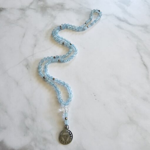 Aquamarin-Mala (2) mit Edelstahlanhänger – Bild 4