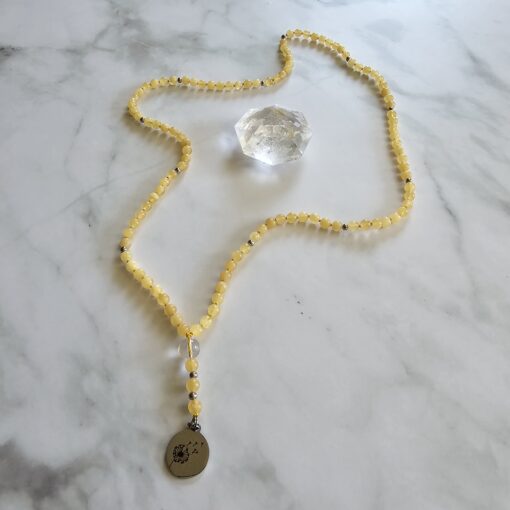 Calcit (orange, „Orangencalcit“) -Mala (3) mit Edelstahlanhänger – Bild 5