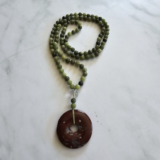 Jaspis (grün) -Mala mit rotem Jaspis-Donut und Armband – Bild 5