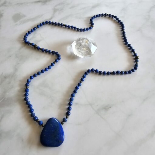 Lapislazuli-Pyrit-Mala (3) mit Lapislazuli-Anhänger (Tropfen) – Bild 5