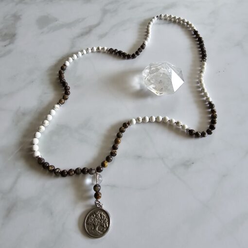 Magnesit-Opal (braun) -Mala (1) mit Edelstahlanhänger – Bild 5
