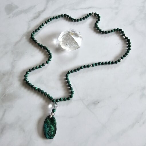 Malachit-Mala (3) mit Malachit-Chrysokoll-Anhänger – Bild 5