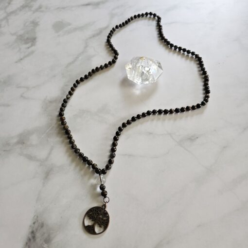 Opal (braun, brauner „Feuerspitzen“ Opal) -Mala mit kupferfarbenem Anhänger – Bild 5