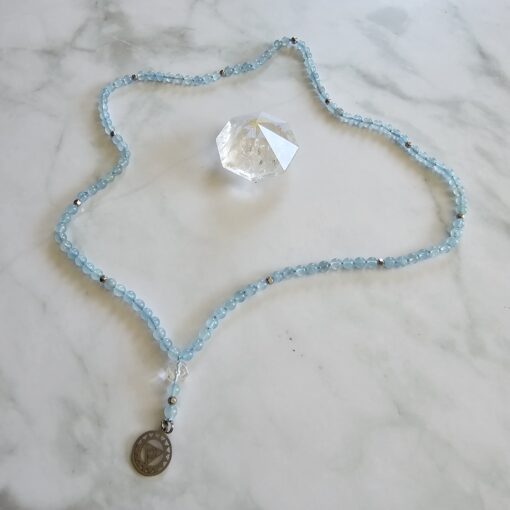 Aquamarin-Mala (2) mit Edelstahlanhänger – Bild 5