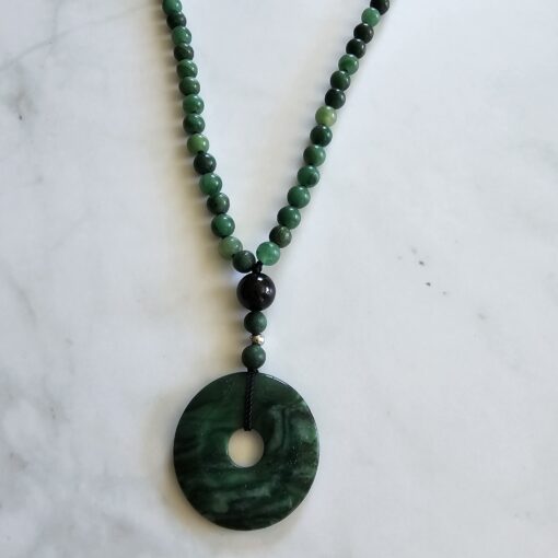 Budstone („Prasemquarz“) -Turmalin (schwarz) -Mala mit Budstone-Donut – Bild 6