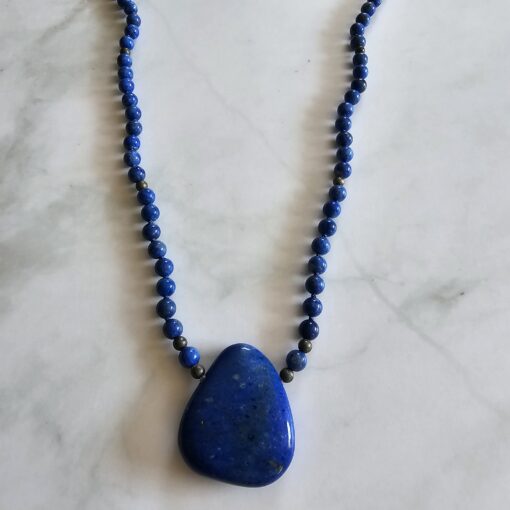 Lapislazuli-Pyrit-Mala (3) mit Lapislazuli-Anhänger (Tropfen) – Bild 6