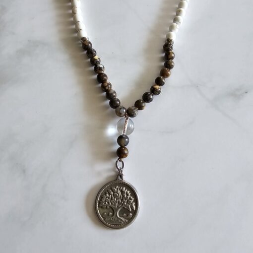 Magnesit-Opal (braun) -Mala (1) mit Edelstahlanhänger – Bild 6