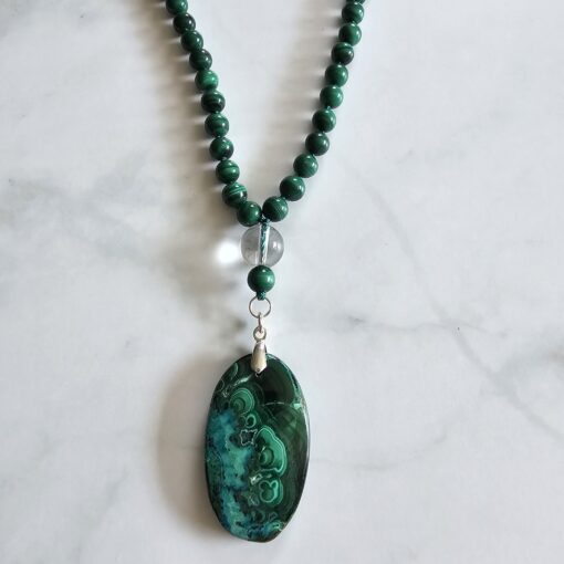 Malachit-Mala (3) mit Malachit-Chrysokoll-Anhänger – Bild 6
