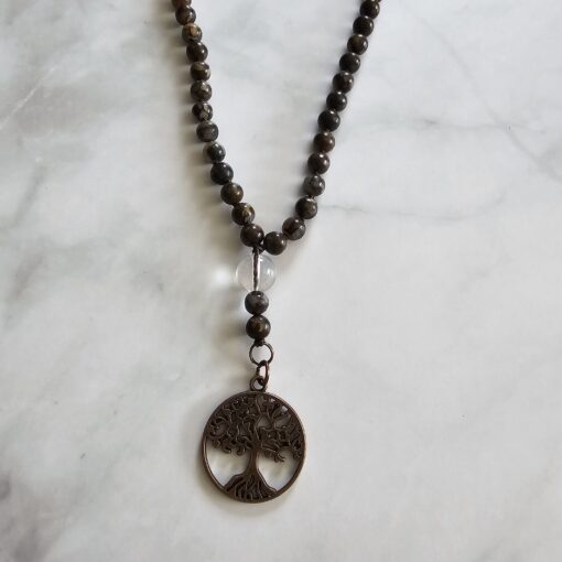 Opal (braun, brauner „Feuerspitzen“ Opal) -Mala mit kupferfarbenem Anhänger – Bild 6
