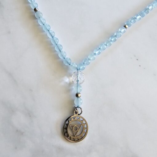 Aquamarin-Mala (2) mit Edelstahlanhänger – Bild 6