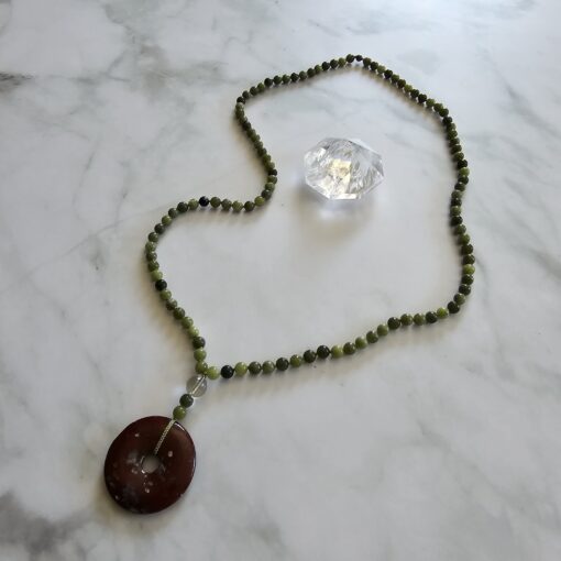 Jaspis (grün) -Mala mit rotem Jaspis-Donut und Armband – Bild 7