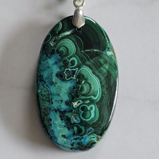 Malachit-Mala (3) mit Malachit-Chrysokoll-Anhänger – Bild 7