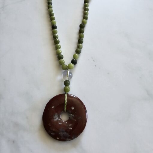 Jaspis (grün) -Mala mit rotem Jaspis-Donut und Armband – Bild 8