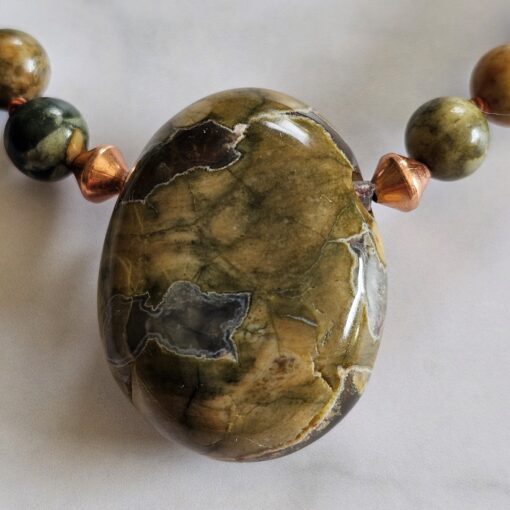 Meta-Rhyolith („Augenstein“, „Regenwaldstein“) -Kupfer-Mala mit „Regenwaldstein“-Anhänger – Bild 8