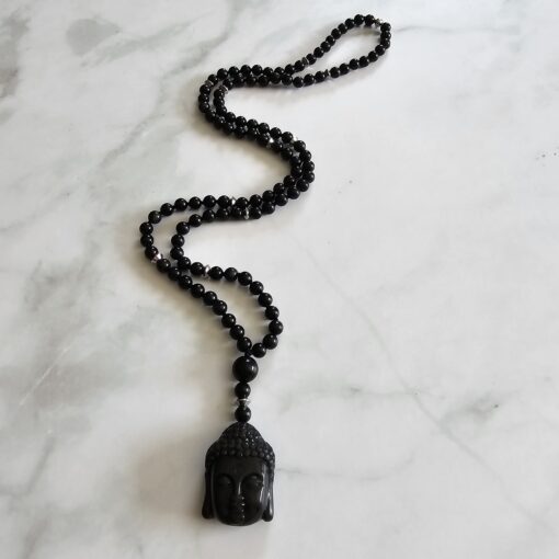 Obsidian („Regenbogen-Obsidian“) -Mala mit  „Regenbogen-Obsidian"-Anhänger (Buddha-Kopf) und 2 Armbändern – Bild 8