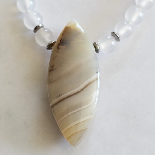 Achat (weiß, „Friedensachat“) -Mala (1) mit Achat-Navette – Bild 8